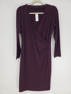 Ann Taylor Faux Wrap Dress Size Medium Long Sleeves Sheath Ruched
